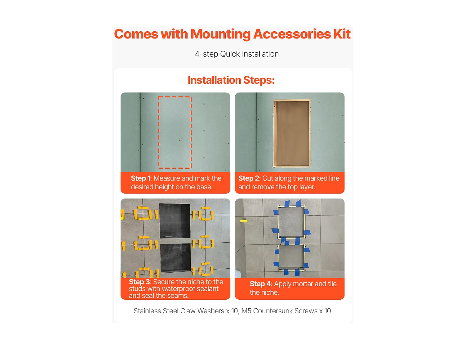 Niche Encastrable Salle de Bain SucceBuy, 10,16x40,64x71,12 cm, Murale Étagères de Rangement Moderne, Rangement Savon/Shampoing, Noir