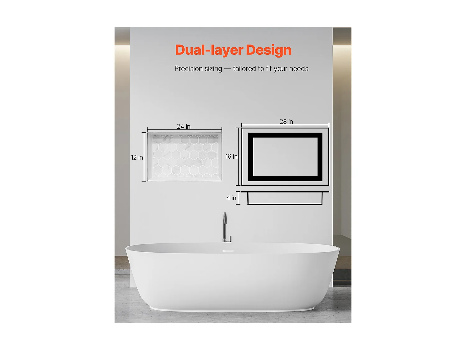 Niche Encastrable Salle de Bain SucceBuy, 10,16x40,64x71,12 cm, Murale Étagères de Rangement Moderne, Rangement Savon/Shampoing, Noir