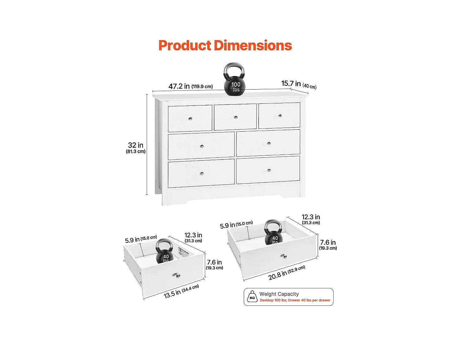 Commode 7 Tiroirs SucceBuy, Bois, Système Coulissant/Anti-Basculement, Style Moderne, Meuble TV/Armoire, Salon/Couloir/Chambre/Entrée, Blanc