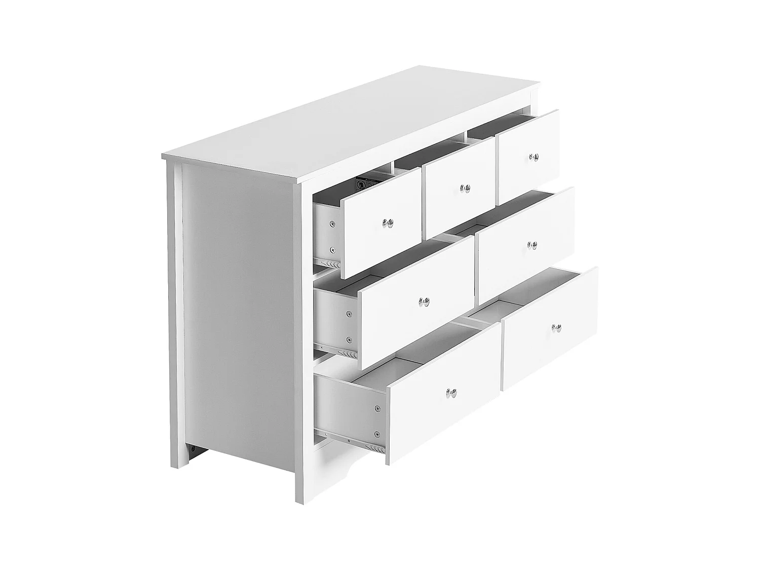 Commode 7 Tiroirs SucceBuy, Bois, Système Coulissant/Anti-Basculement, Style Moderne, Meuble TV/Armoire, Salon/Couloir/Chambre/Entrée, Blanc