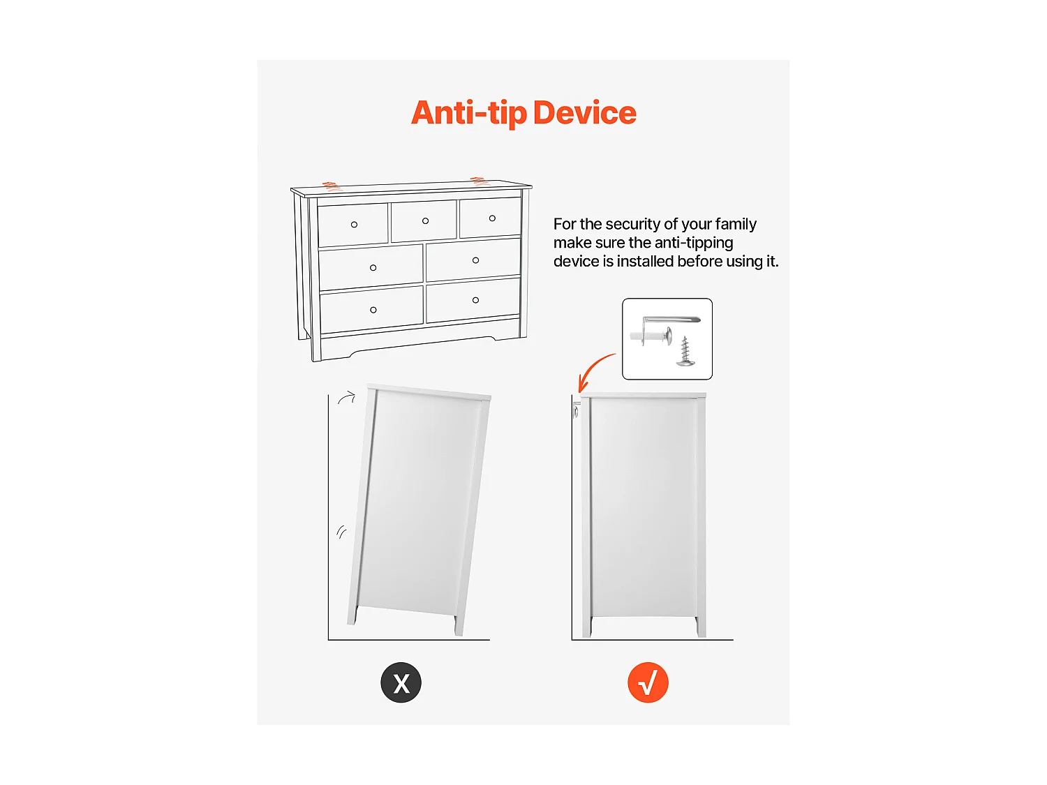 Commode 7 Tiroirs SucceBuy, Bois, Système Coulissant/Anti-Basculement, Style Moderne, Meuble TV/Armoire, Salon/Couloir/Chambre/Entrée, Blanc