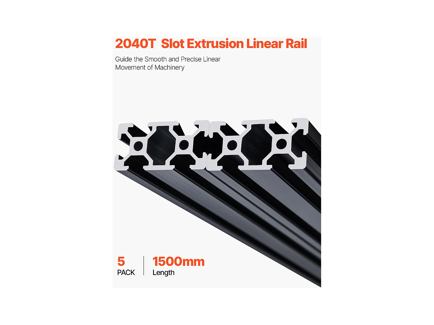 Aluminiumprofielen SucceBuy 150 cm T-Sleuf 2040, Set van 5, Geanodiseerde Lineaire Rail volgens Europese Normen, Geschikt voor 3D-printers, Zwart