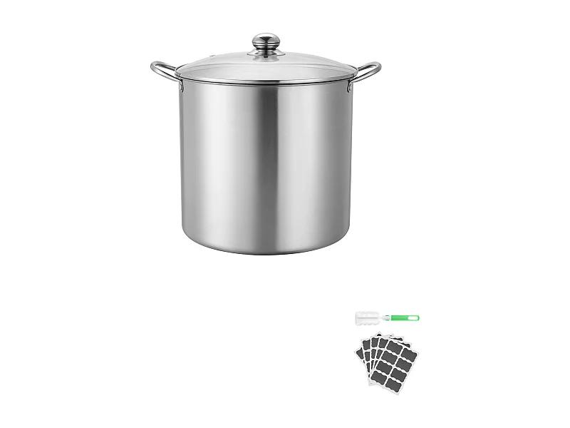 Panela para Conservas SucceBuy 19,86 L com Suporte, em Aço Inoxidável para Banho-Maria com Duas Alças e Tampa de Vidro, Adequada para Todos