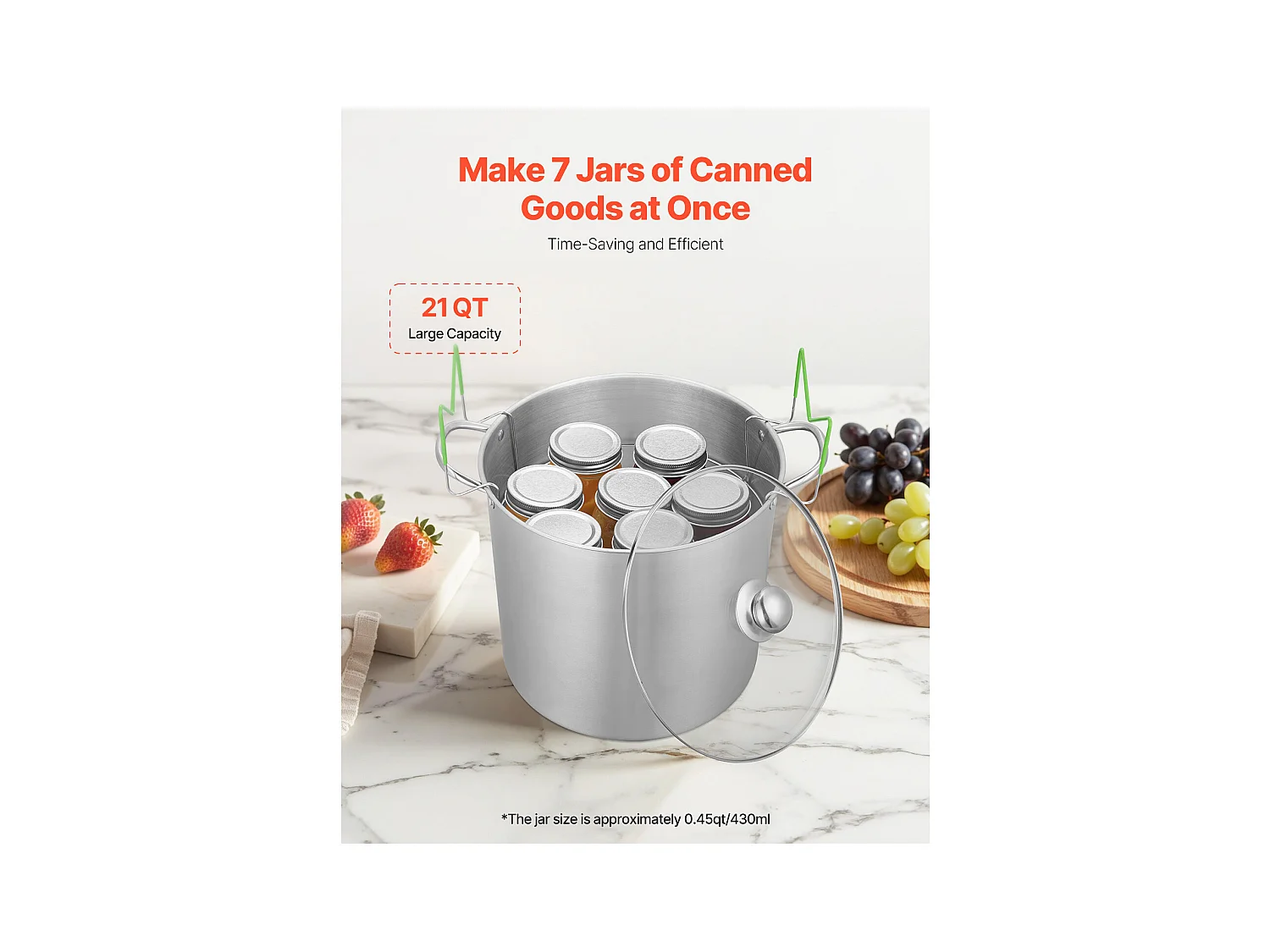 Panela para Conservas SucceBuy 19,86 L com Suporte, em Aço Inoxidável para Banho-Maria com Duas Alças e Tampa de Vidro, Adequada para Todos