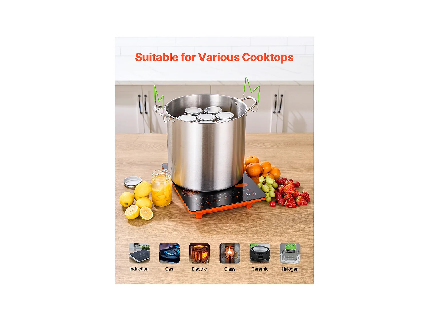 Panela para Conservas SucceBuy 19,86 L com Suporte, em Aço Inoxidável para Banho-Maria com Duas Alças e Tampa de Vidro, Adequada para Todos