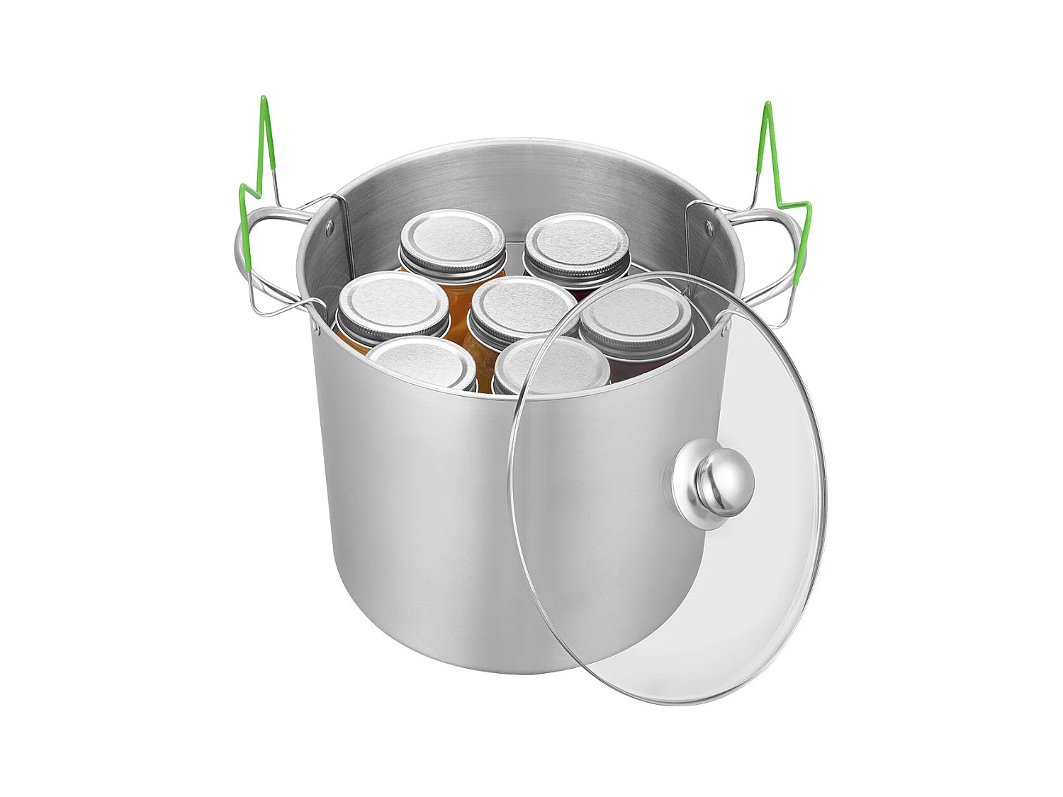 Panela para Conservas SucceBuy 19,86 L com Suporte, em Aço Inoxidável para Banho-Maria com Duas Alças e Tampa de Vidro, Adequada para Todos