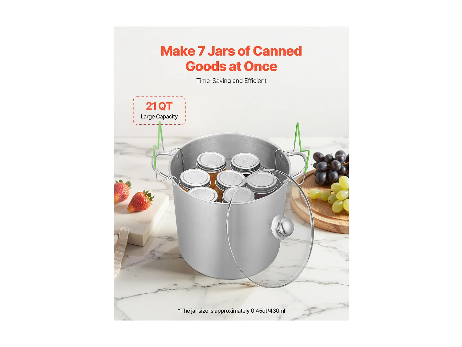 Marmite à Conserves SucceBuy 19,86 L avec Support, en Acier Inoxydable pour Bain-Marie avec Double Poignée et Couvercle en Verre, Adaptée à Tous