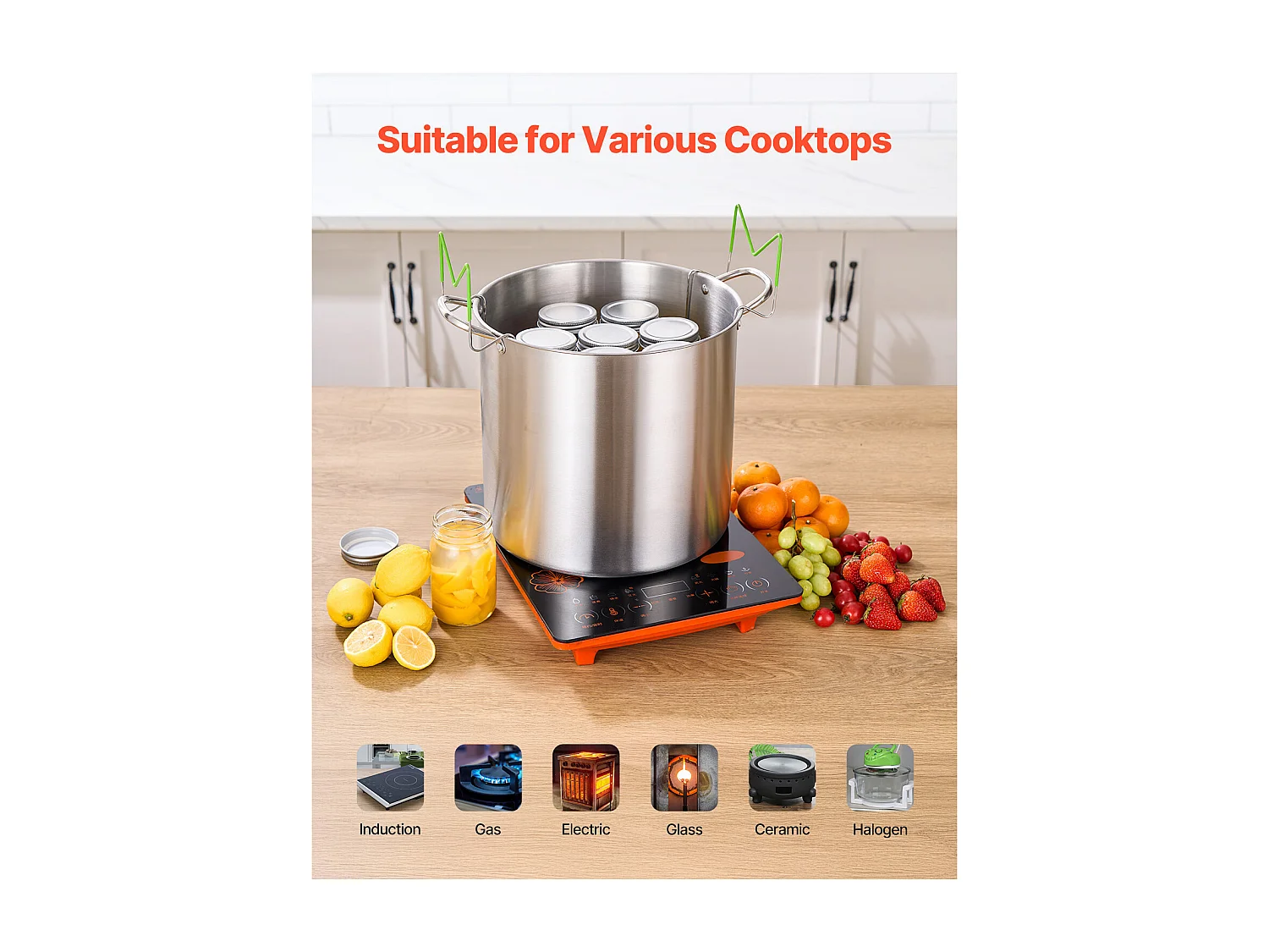 Marmite à Conserves SucceBuy 19,86 L avec Support, en Acier Inoxydable pour Bain-Marie avec Double Poignée et Couvercle en Verre, Adaptée à Tous