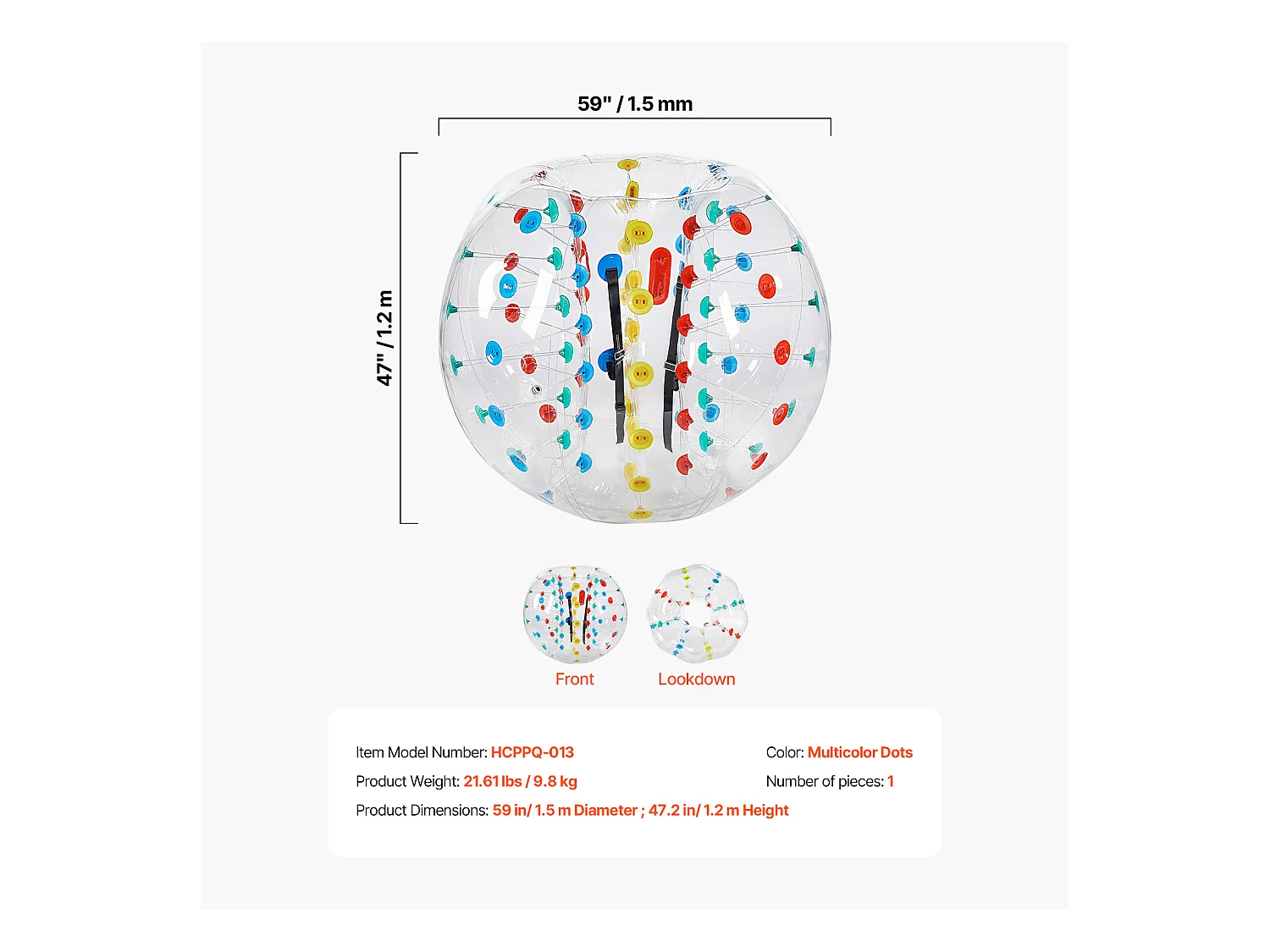 Bulle Gonflable SucceBuy Ballon Pare-Chocs Gonflable (1 Pièce) 1.5 m, Ballon en PVC de 0.08cm d'Épaisseur pour Jeux d'Équipe, Parc et Cour, Multicolore