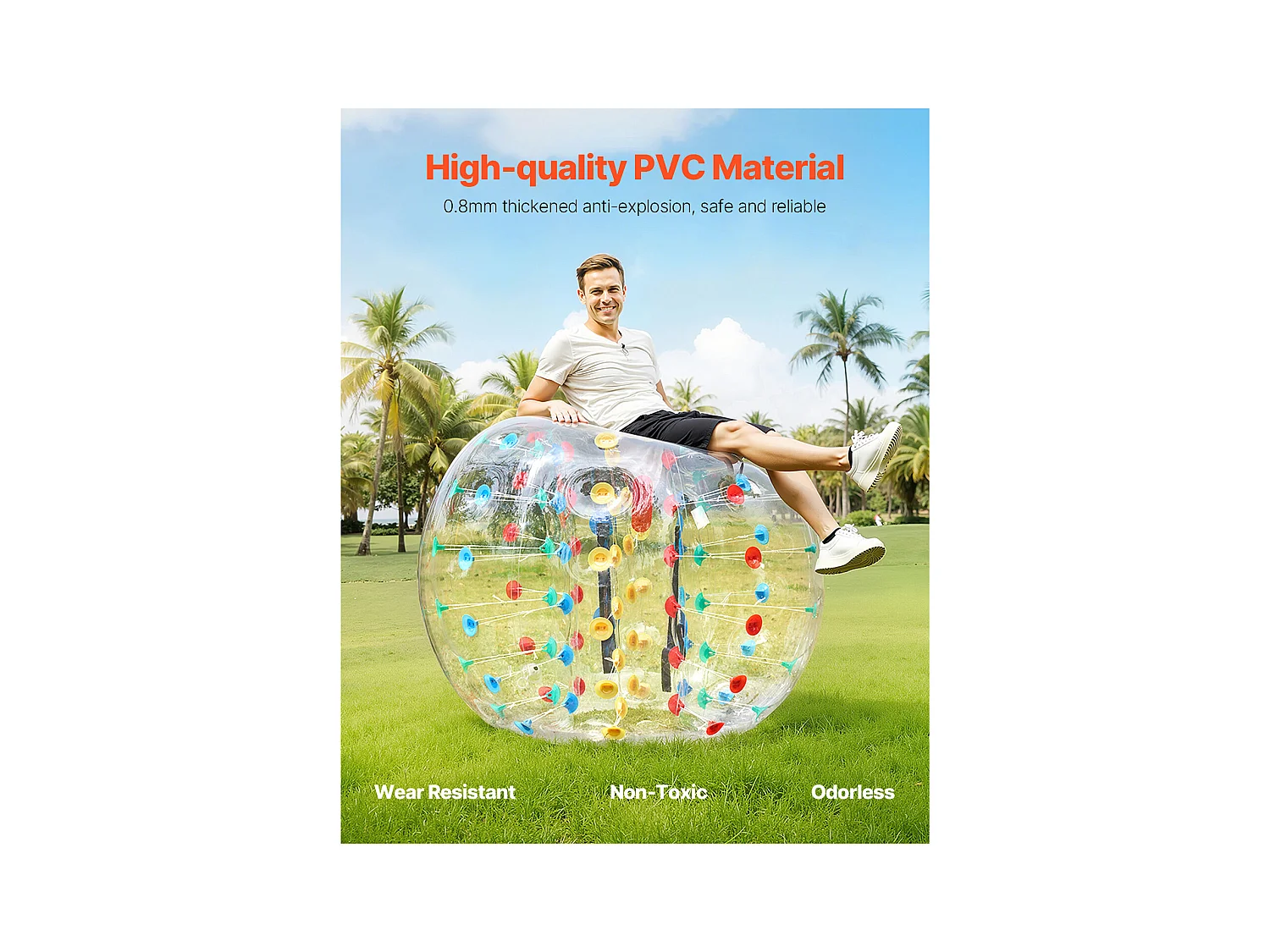 Bulle Gonflable SucceBuy Ballon Pare-Chocs Gonflable (1 Pièce) 1.5 m, Ballon en PVC de 0.08cm d'Épaisseur pour Jeux d'Équipe, Parc et Cour, Multicolore