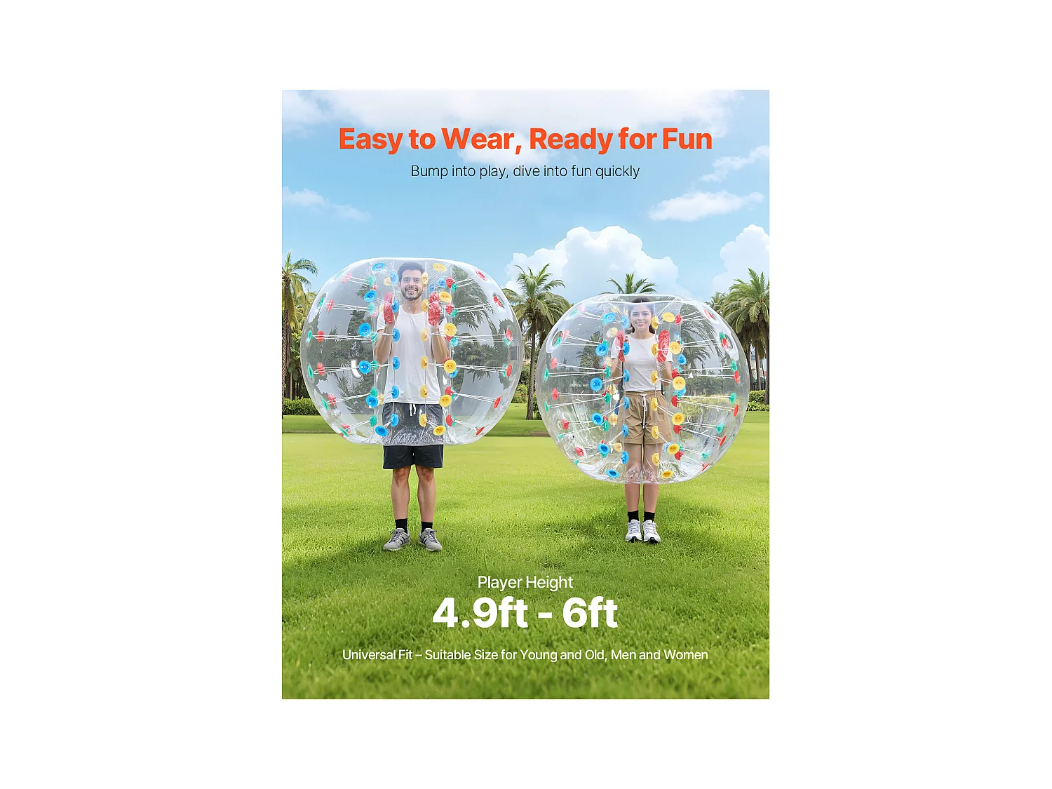 Bulle Gonflable SucceBuy Ballon Pare-Chocs Gonflable (1 Pièce) 1.5 m, Ballon en PVC de 0.08cm d'Épaisseur pour Jeux d'Équipe, Parc et Cour, Multicolore