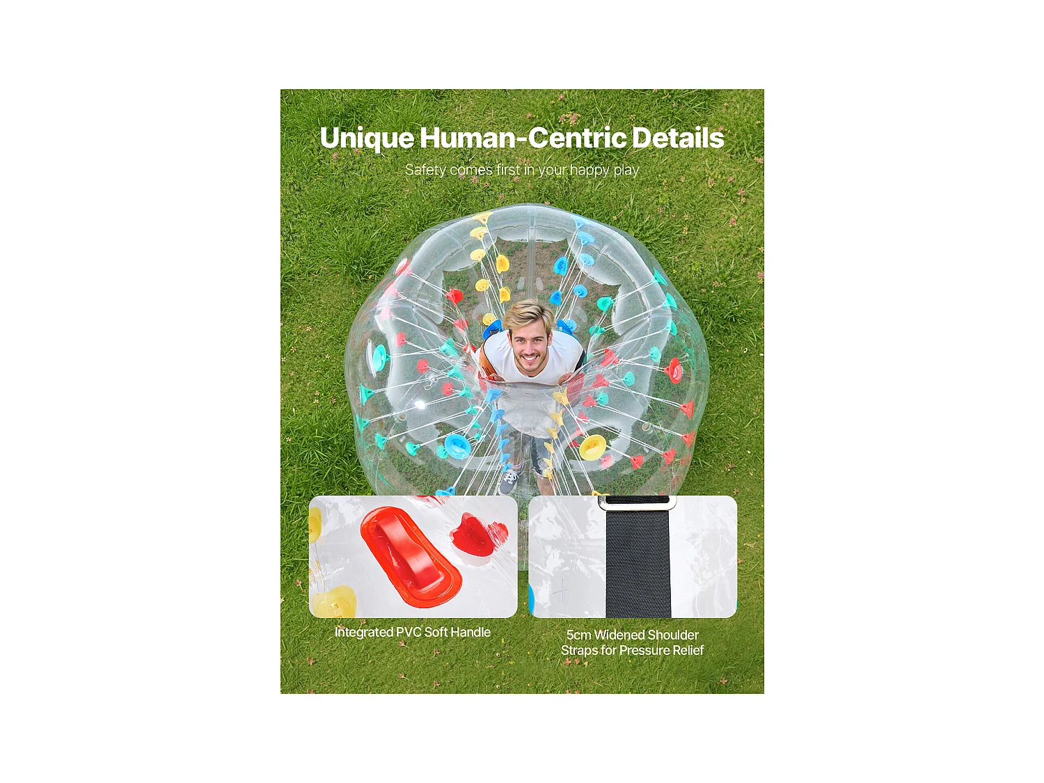 Bulle Gonflable SucceBuy Ballon Pare-Chocs Gonflable (1 Pièce) 1.5 m, Ballon en PVC de 0.08cm d'Épaisseur pour Jeux d'Équipe, Parc et Cour, Multicolore