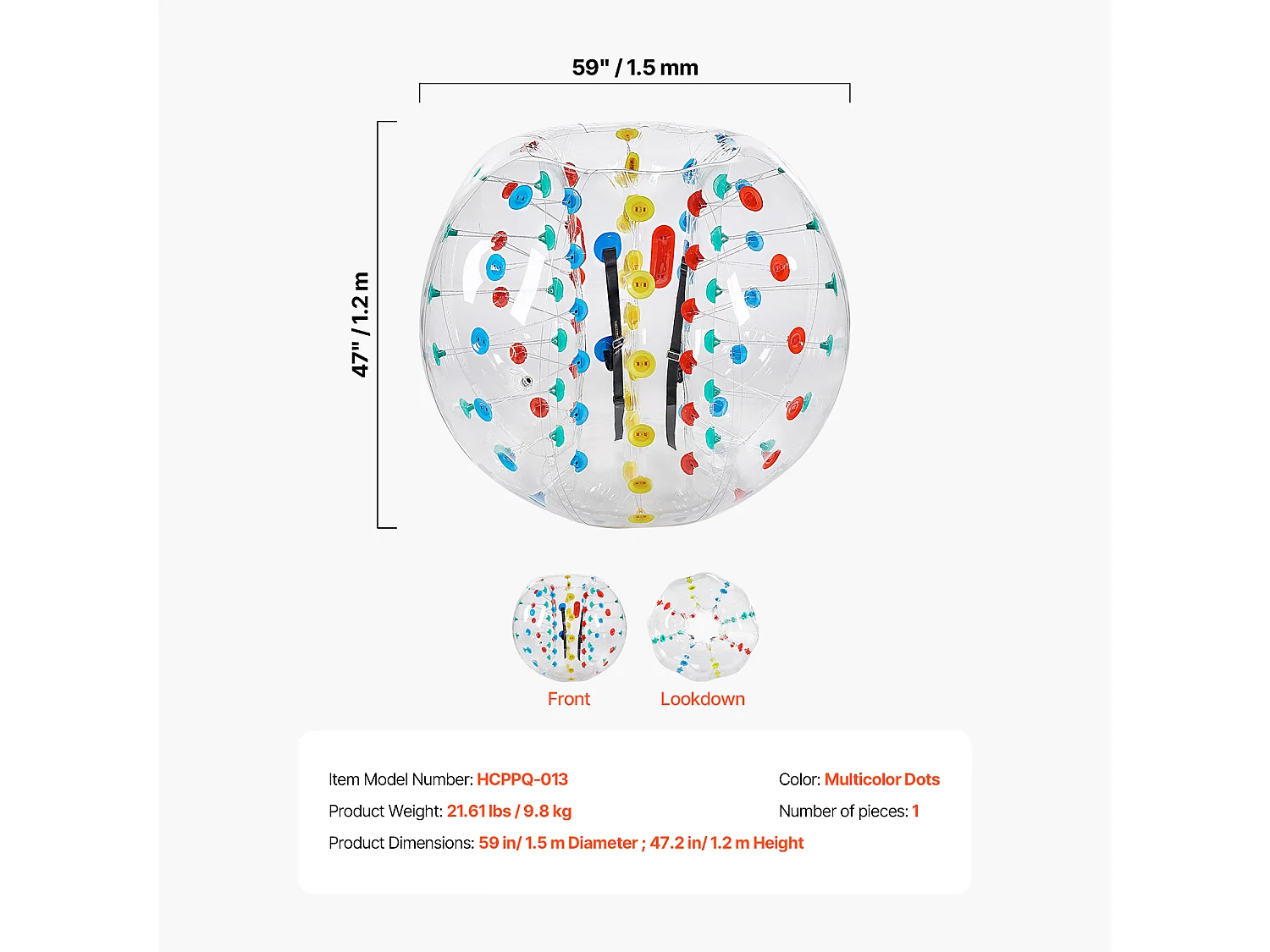 Bulle Gonflable SucceBuy Ballon Pare-Chocs Gonflable (1 Pièce) 1.5 m, Ballon en PVC de 0.08cm d'Épaisseur pour Jeux d'Équipe, Parc et Cour, Multicolore