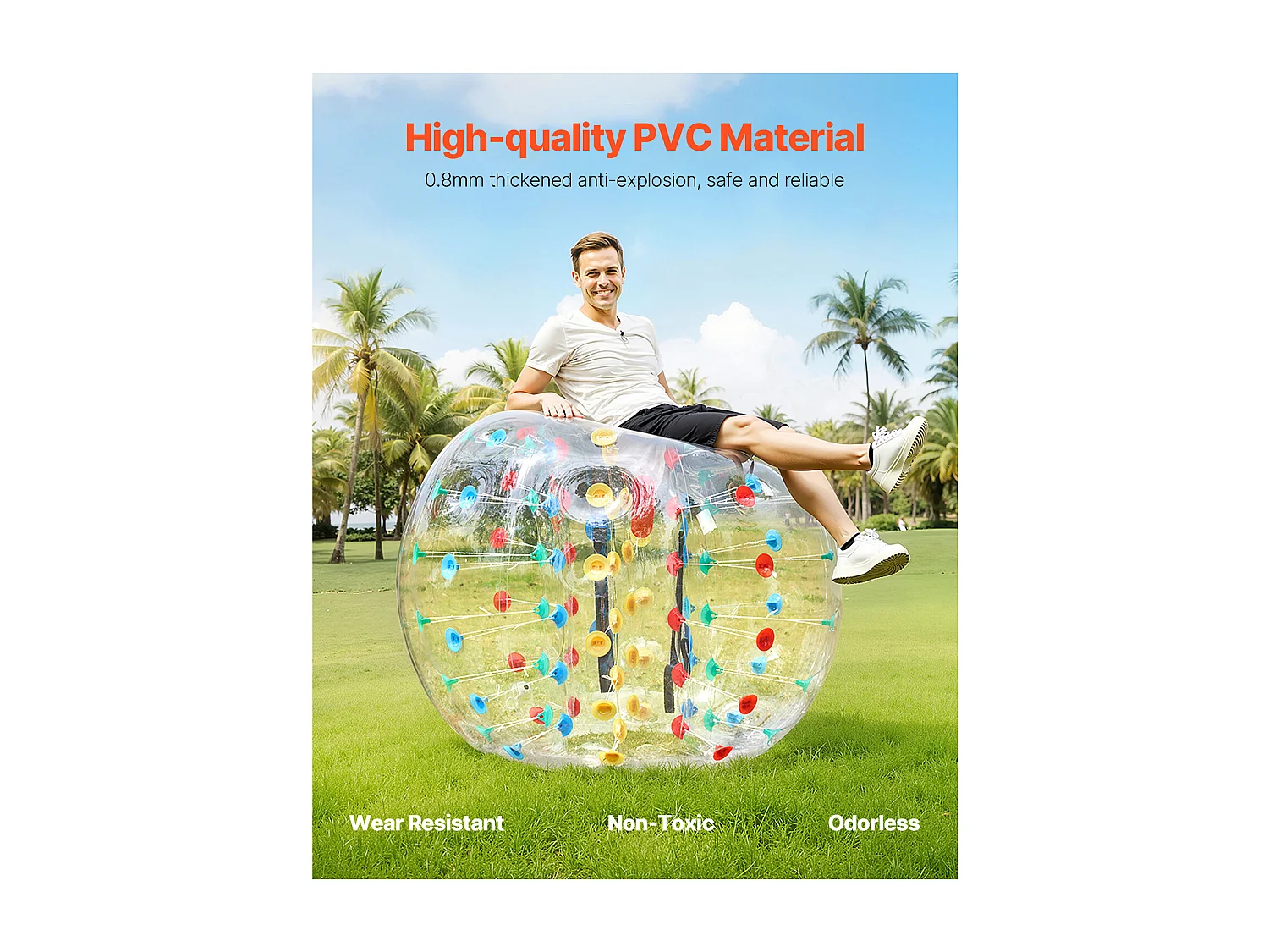 Bulle Gonflable SucceBuy Ballon Pare-Chocs Gonflable (1 Pièce) 1.5 m, Ballon en PVC de 0.08cm d'Épaisseur pour Jeux d'Équipe, Parc et Cour, Multicolore
