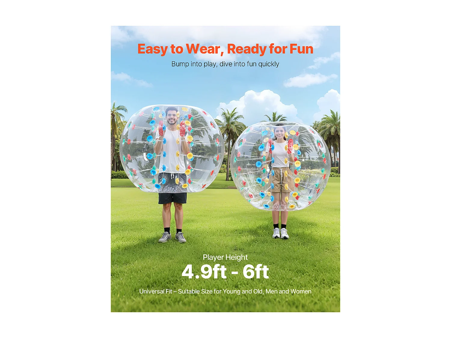 Bulle Gonflable SucceBuy Ballon Pare-Chocs Gonflable (1 Pièce) 1.5 m, Ballon en PVC de 0.08cm d'Épaisseur pour Jeux d'Équipe, Parc et Cour, Multicolore