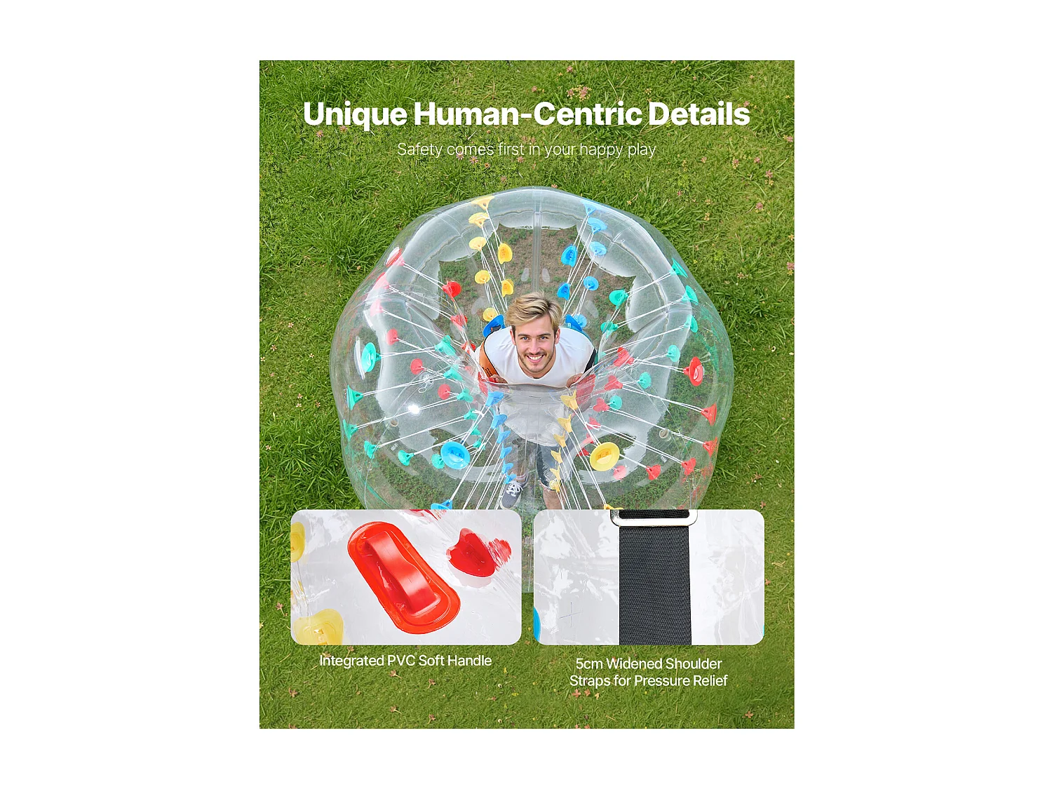Bulle Gonflable SucceBuy Ballon Pare-Chocs Gonflable (1 Pièce) 1.5 m, Ballon en PVC de 0.08cm d'Épaisseur pour Jeux d'Équipe, Parc et Cour, Multicolore