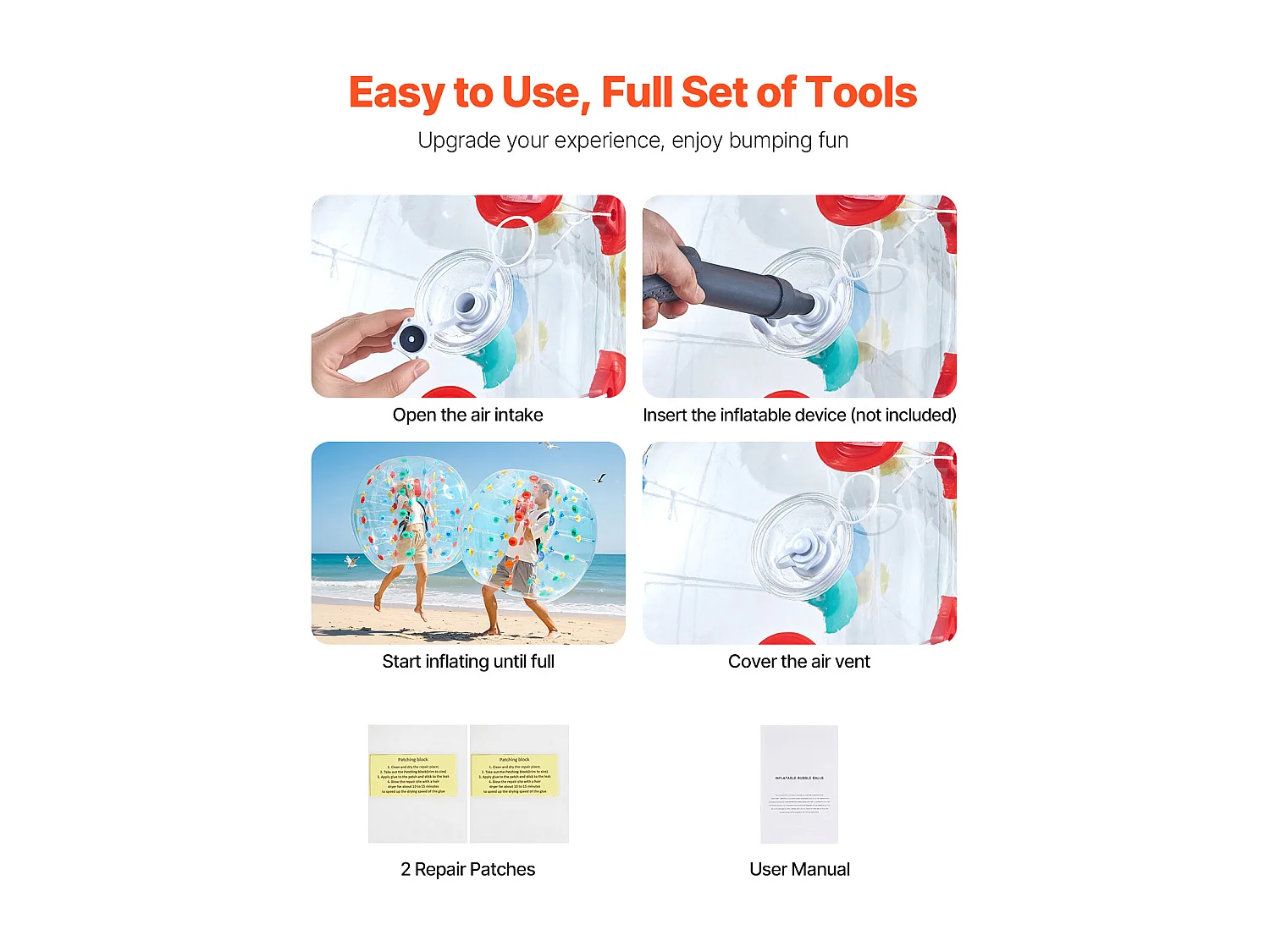 Bulle Gonflable SucceBuy Ballon Pare-Chocs Gonflable (1 Pièce) 1.5 m, Ballon en PVC de 0.08cm d'Épaisseur pour Jeux d'Équipe, Parc et Cour, Multicolore