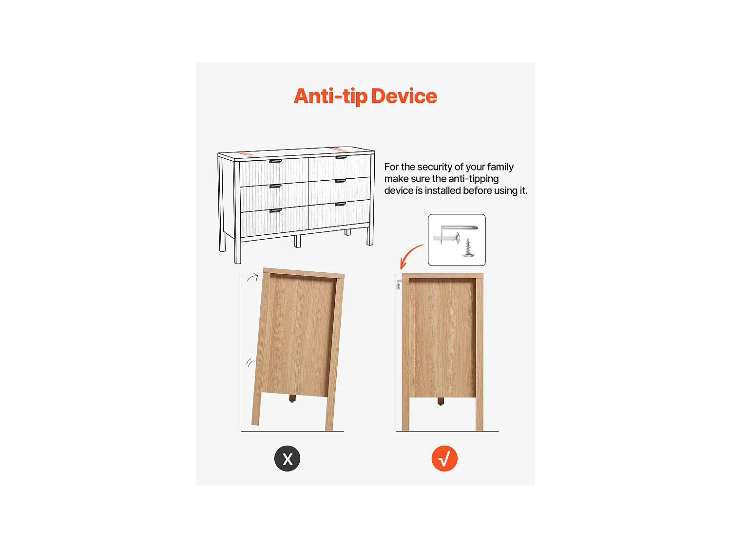 Commode 6 Tiroirs Cannelés SucceBuy, Bois, Système Coulissant/Anti-Basculement, Style Moderne, Organisateur, Salon/Couloir/Chambre/Entrée, Bois Clair