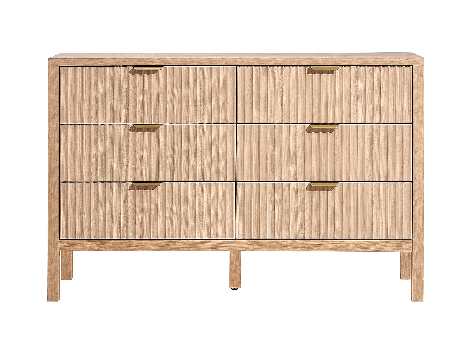 Commode 6 Tiroirs Cannelés SucceBuy, Bois, Système Coulissant/Anti-Basculement, Style Moderne, Organisateur, Salon/Couloir/Chambre/Entrée, Bois Clair