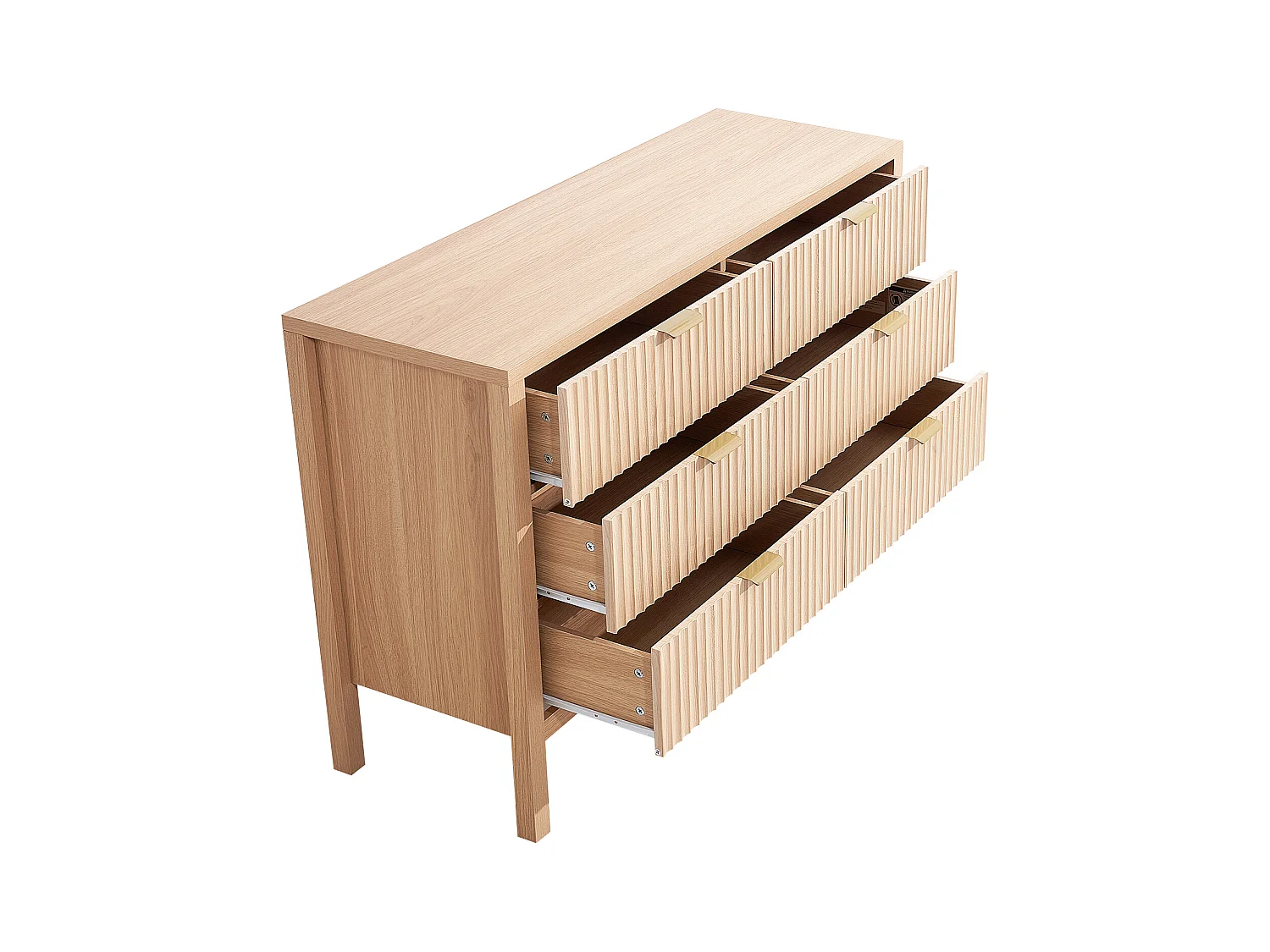 Commode 6 Tiroirs Cannelés SucceBuy, Bois, Système Coulissant/Anti-Basculement, Style Moderne, Organisateur, Salon/Couloir/Chambre/Entrée, Bois Clair