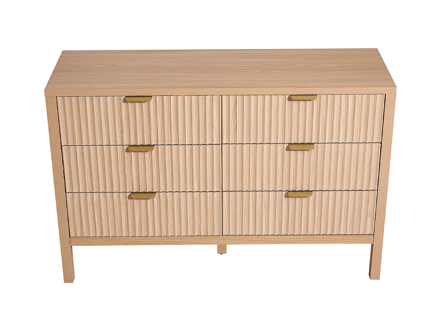 Commode 6 Tiroirs Cannelés SucceBuy, Bois, Système Coulissant/Anti-Basculement, Style Moderne, Organisateur, Salon/Couloir/Chambre/Entrée, Bois Clair