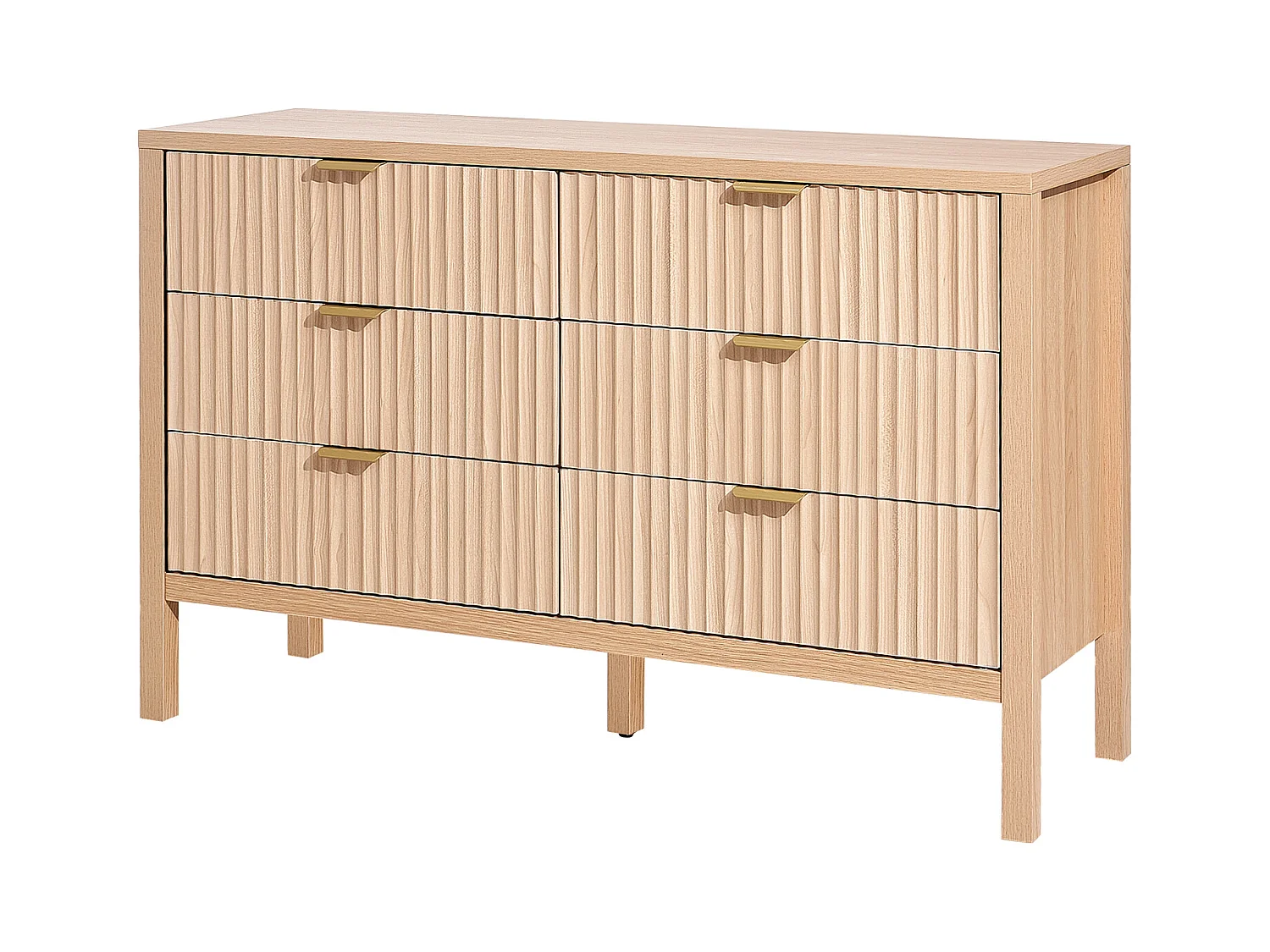 Ladekast met 6 Geribbelde Lades SucceBuy, Hout, Uitschuifbaar/Kantelbestendig Systeem, Moderne Stijl, Organizer, Woonkamer/Gang/Slaapkamer/Hal, Licht Hout