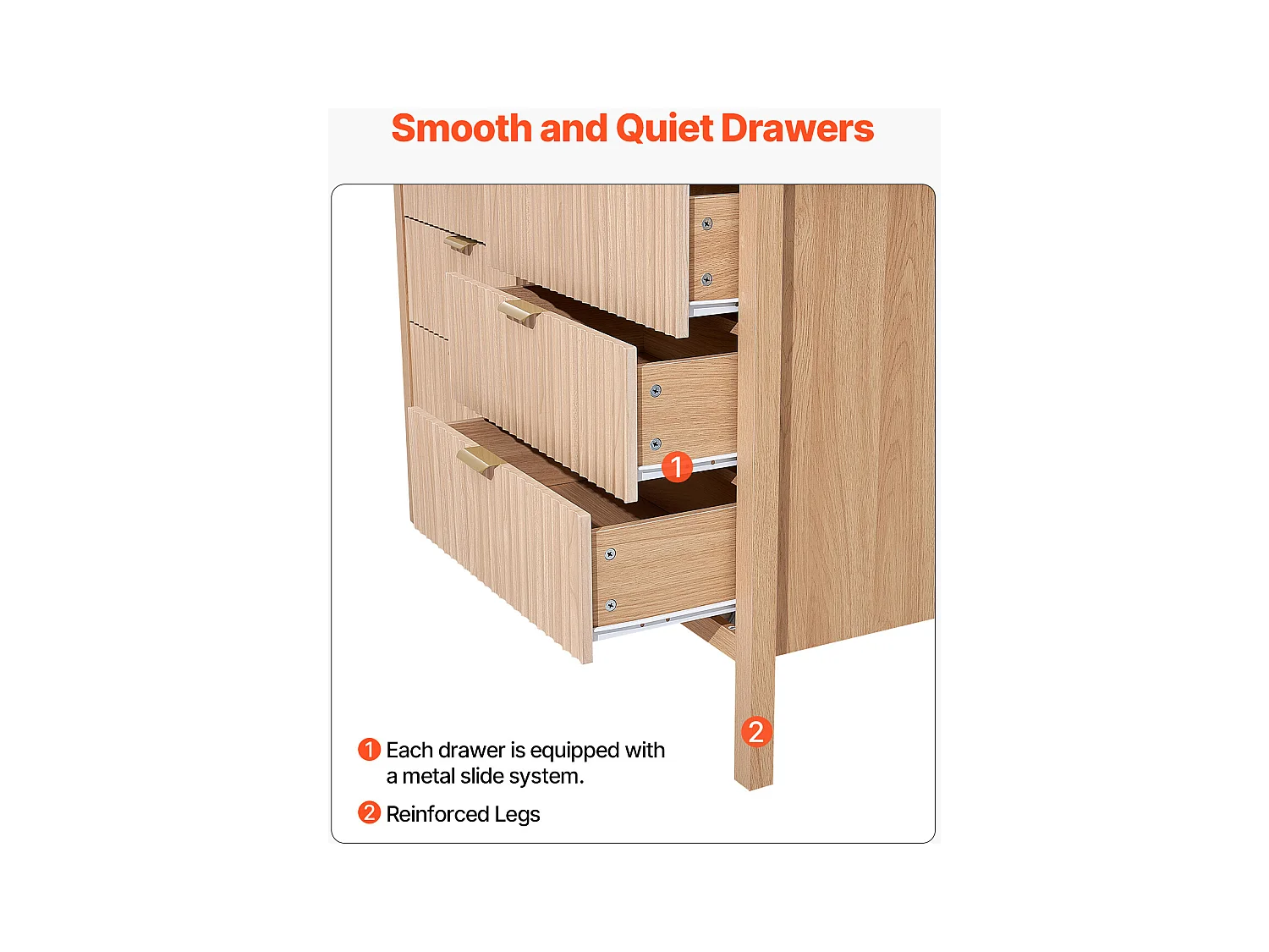 Commode 6 Tiroirs Cannelés SucceBuy, Bois, Système Coulissant/Anti-Basculement, Style Moderne, Organisateur, Salon/Couloir/Chambre/Entrée, Bois Clair