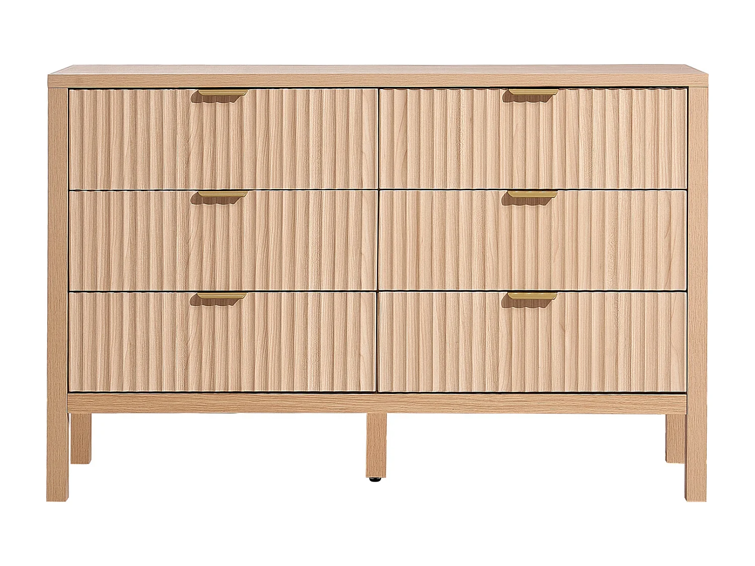 Commode 6 Tiroirs Cannelés SucceBuy, Bois, Système Coulissant/Anti-Basculement, Style Moderne, Organisateur, Salon/Couloir/Chambre/Entrée, Bois Clair