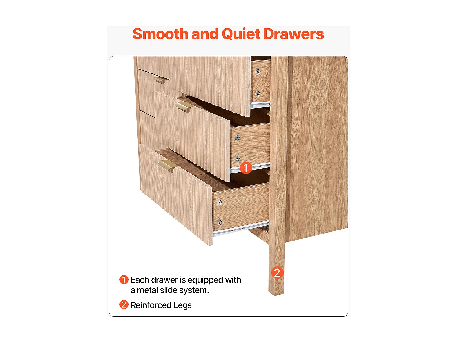 Commode 6 Tiroirs Cannelés SucceBuy, Bois, Système Coulissant/Anti-Basculement, Style Moderne, Organisateur, Salon/Couloir/Chambre/Entrée, Bois Clair