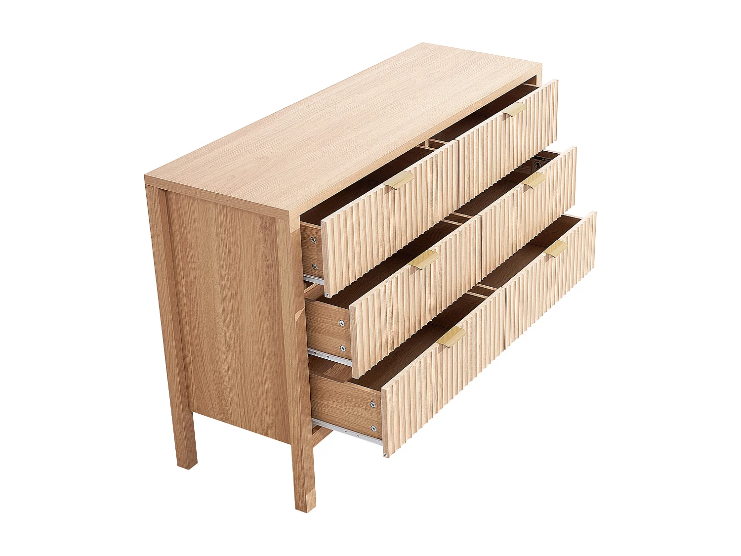 Commode 6 Tiroirs Cannelés SucceBuy, Bois, Système Coulissant/Anti-Basculement, Style Moderne, Organisateur, Salon/Couloir/Chambre/Entrée, Bois Clair