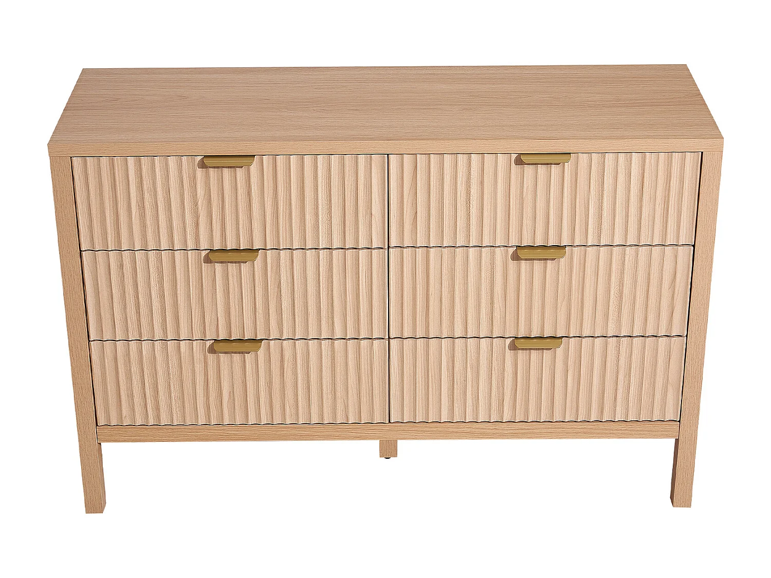 Commode 6 Tiroirs Cannelés SucceBuy, Bois, Système Coulissant/Anti-Basculement, Style Moderne, Organisateur, Salon/Couloir/Chambre/Entrée, Bois Clair