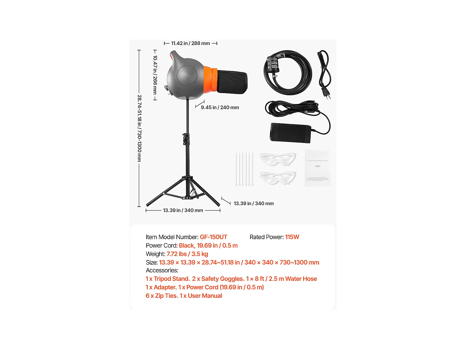 Machine à Mousse SucceBuy 120 W, avec Trépied, pour Jardin, Piscine, Événements en Plein Air, Anniversaires, Fêtes et Autres Événements, Gris et Orange