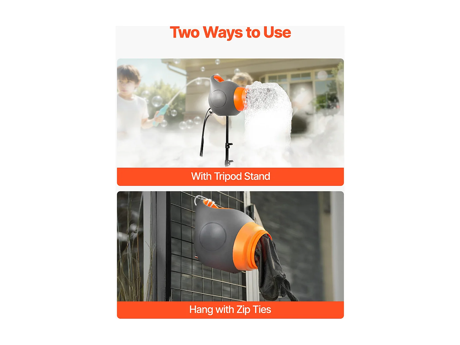 Machine à Mousse SucceBuy 120 W, avec Trépied, pour Jardin, Piscine, Événements en Plein Air, Anniversaires, Fêtes et Autres Événements, Gris et Orange