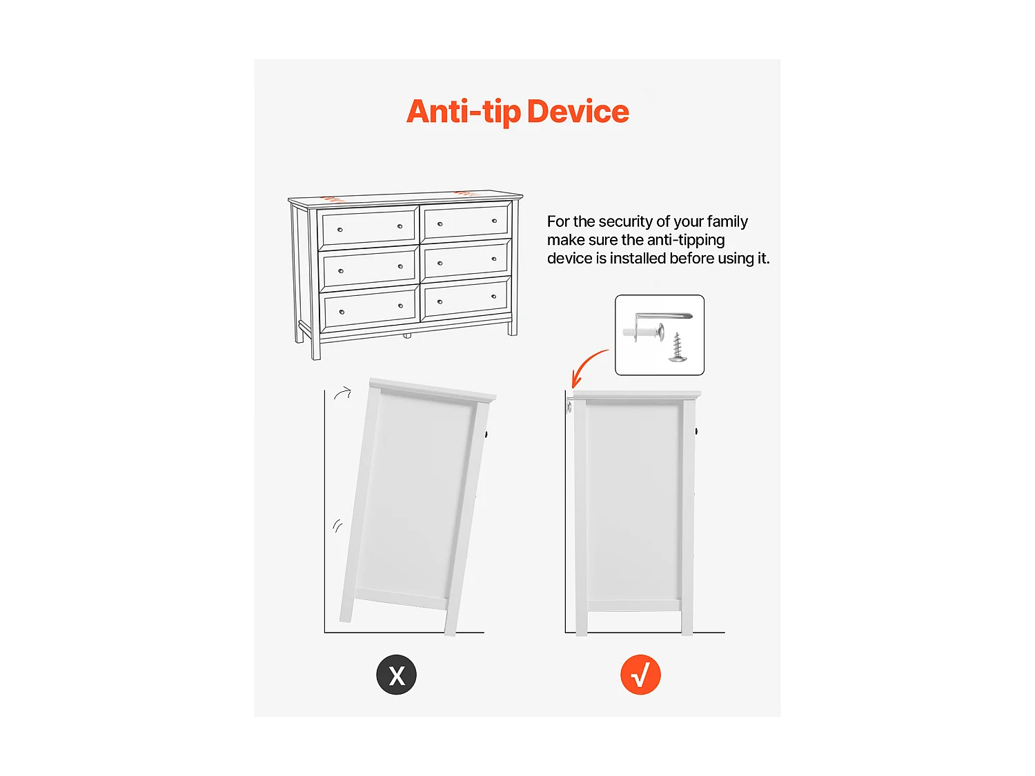 Comò a 6 Cassetti SucceBuy, Legno, Sistema Scorrevole/Antiribaltamento, Stile Retrò Minimalista, Mobile TV/Armadio, Soggiorno/Camera da Letto/Ingresso, Bianco