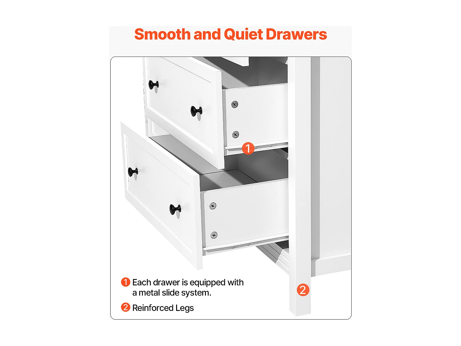 Comò a 6 Cassetti SucceBuy, Legno, Sistema Scorrevole/Antiribaltamento, Stile Retrò Minimalista, Mobile TV/Armadio, Soggiorno/Camera da Letto/Ingresso, Bianco