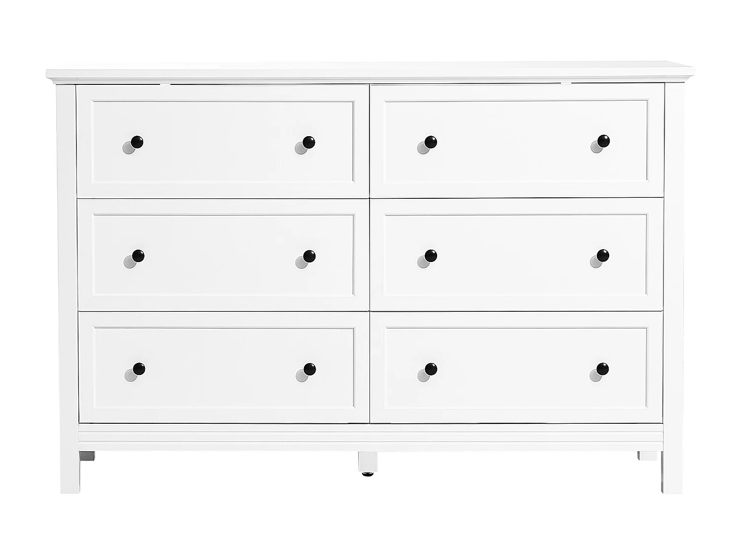 Commode 6 Tiroirs SucceBuy, Bois, Système Coulissant/Anti-Basculement, Style Rétro Minimaliste, Meuble TV/Armoire,Salon/Couloir/Chambre/Entrée, Blanc