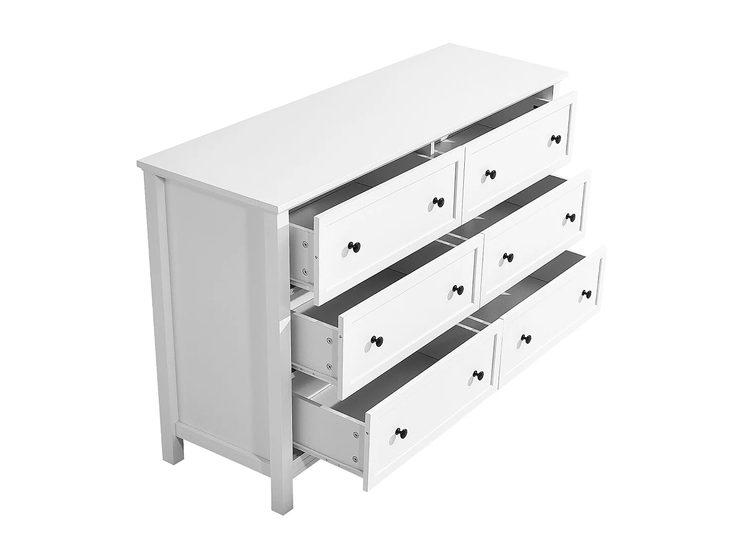 Commode 6 Tiroirs SucceBuy, Bois, Système Coulissant/Anti-Basculement, Style Rétro Minimaliste, Meuble TV/Armoire,Salon/Couloir/Chambre/Entrée, Blanc