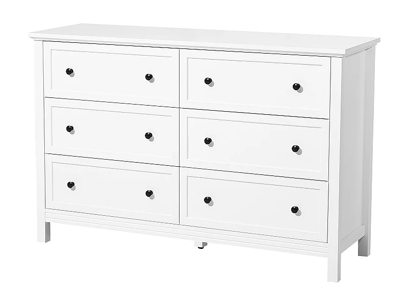 Commode 6 Tiroirs SucceBuy, Bois, Système Coulissant/Anti-Basculement, Style Rétro Minimaliste, Meuble TV/Armoire,Salon/Couloir/Chambre/Entrée, Blanc