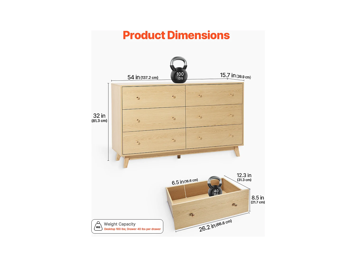 Commode 6 Tiroirs SucceBuy, Bois, Système Coulissant/Anti-Basculement, Style Moderne, Organisateur de Placard, Salon/Couloir/Chambre/Entrée, Bois Clair