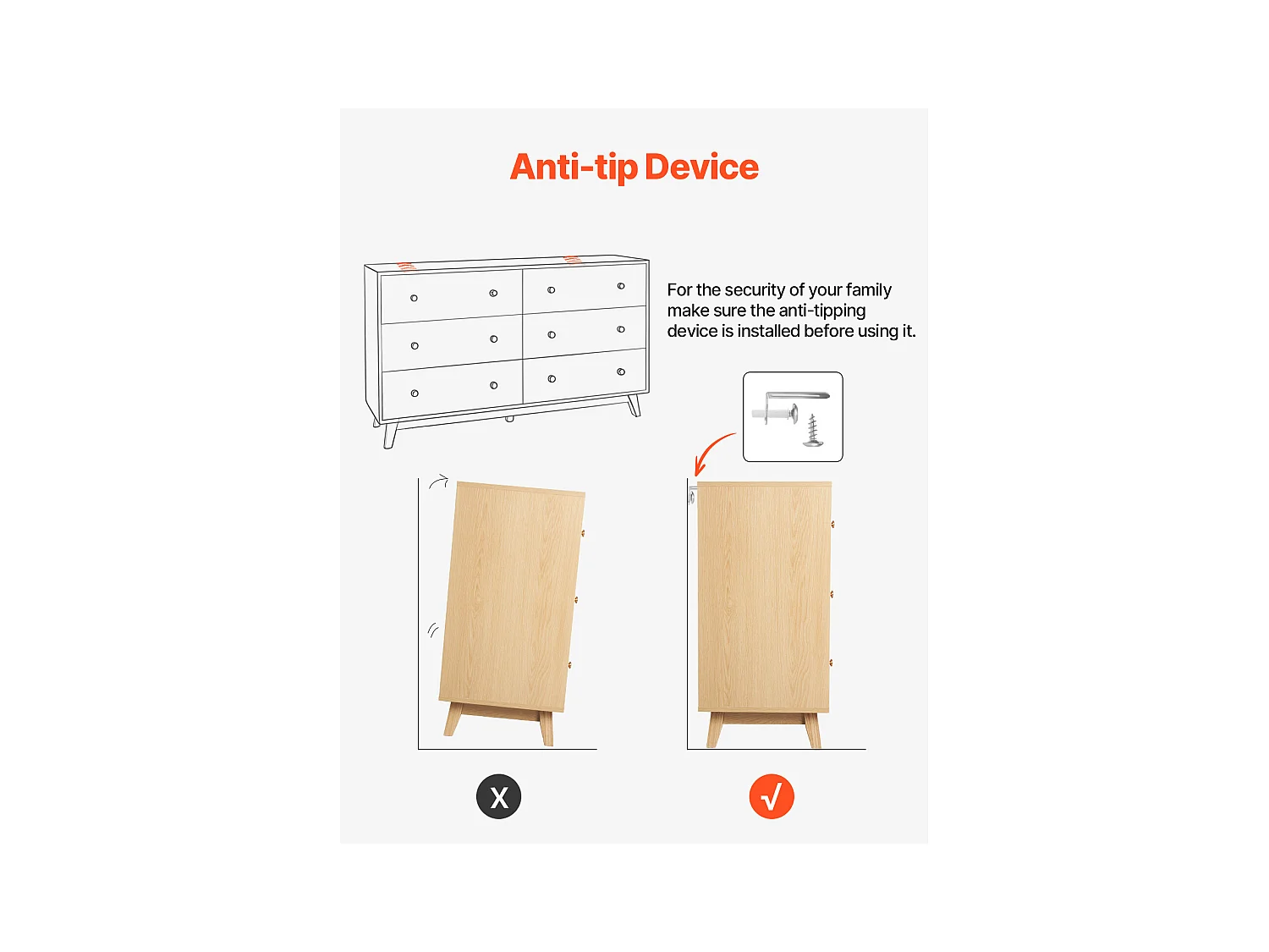 Commode 6 Tiroirs SucceBuy, Bois, Système Coulissant/Anti-Basculement, Style Moderne, Organisateur de Placard, Salon/Couloir/Chambre/Entrée, Bois Clair