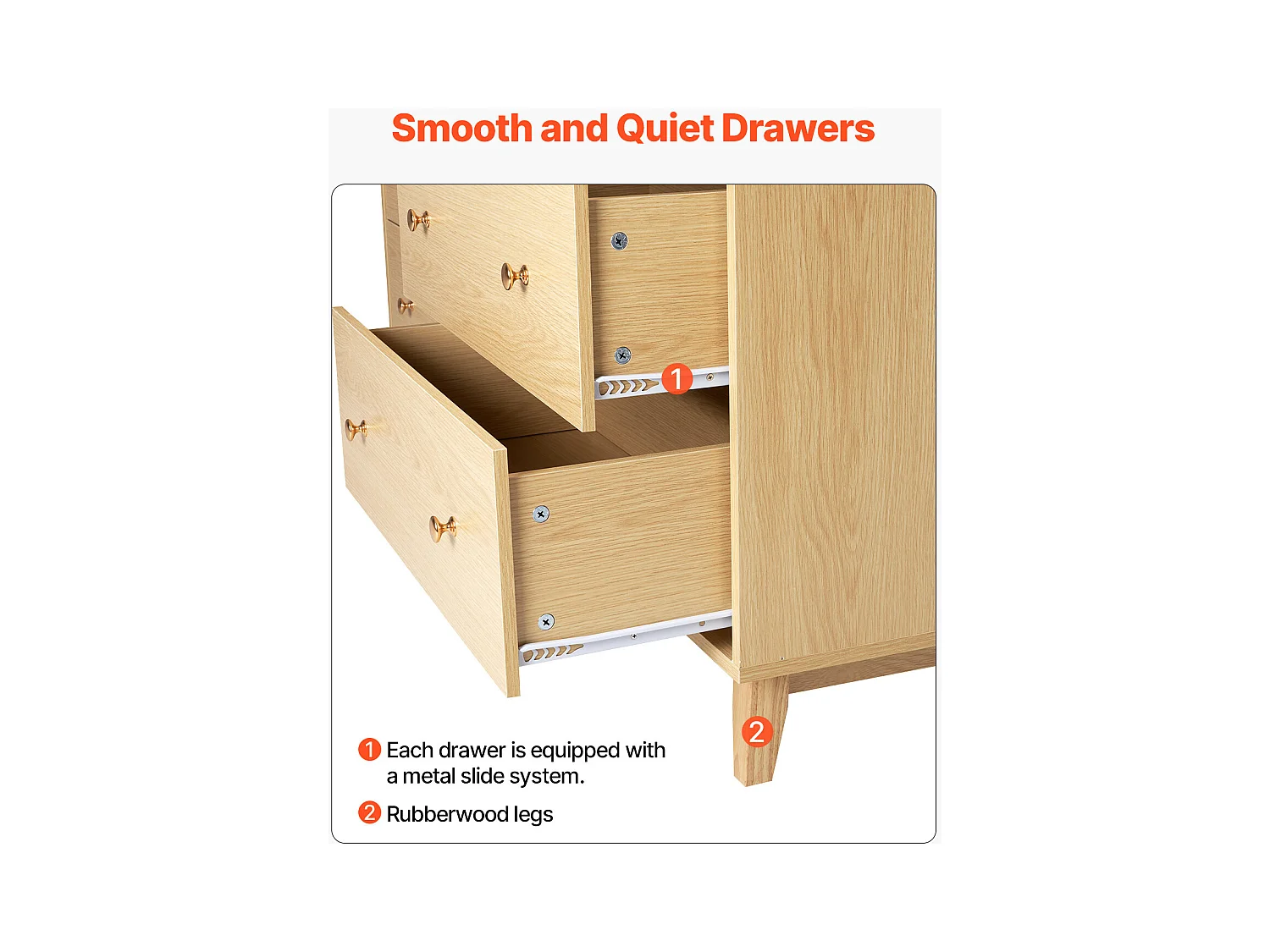 Commode 6 Tiroirs SucceBuy, Bois, Système Coulissant/Anti-Basculement, Style Moderne, Organisateur de Placard, Salon/Couloir/Chambre/Entrée, Bois Clair