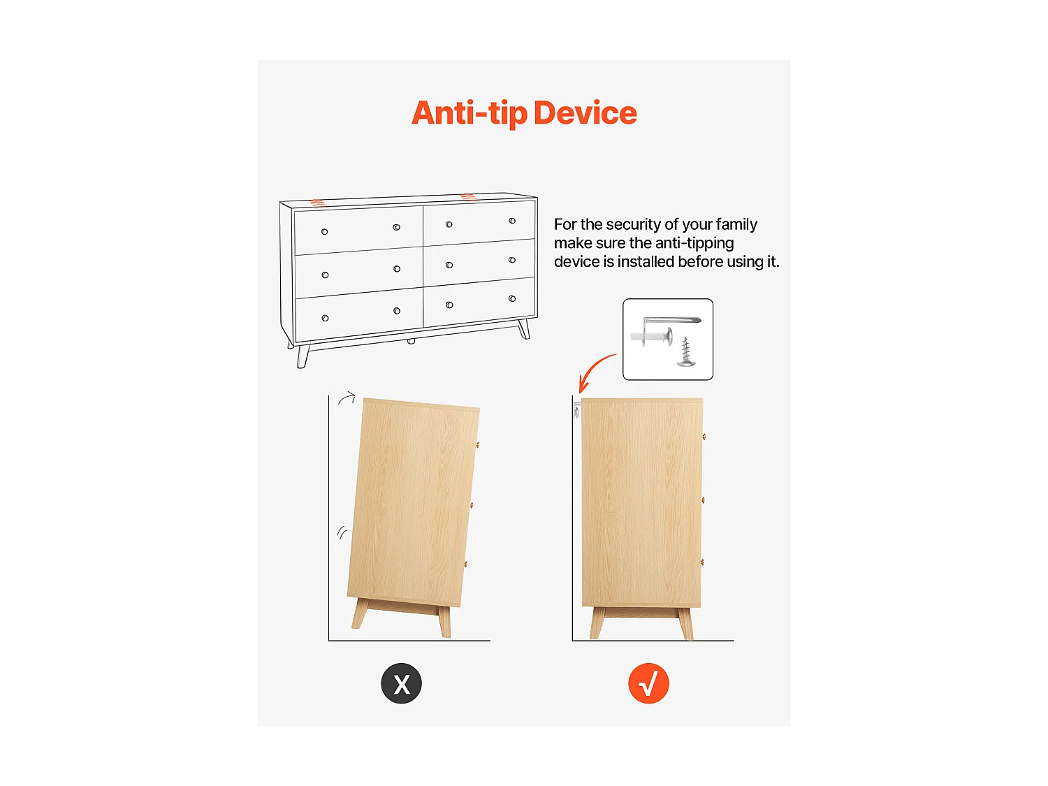 Commode 6 Tiroirs SucceBuy, Bois, Système Coulissant/Anti-Basculement, Style Moderne, Organisateur de Placard, Salon/Couloir/Chambre/Entrée, Bois Clair