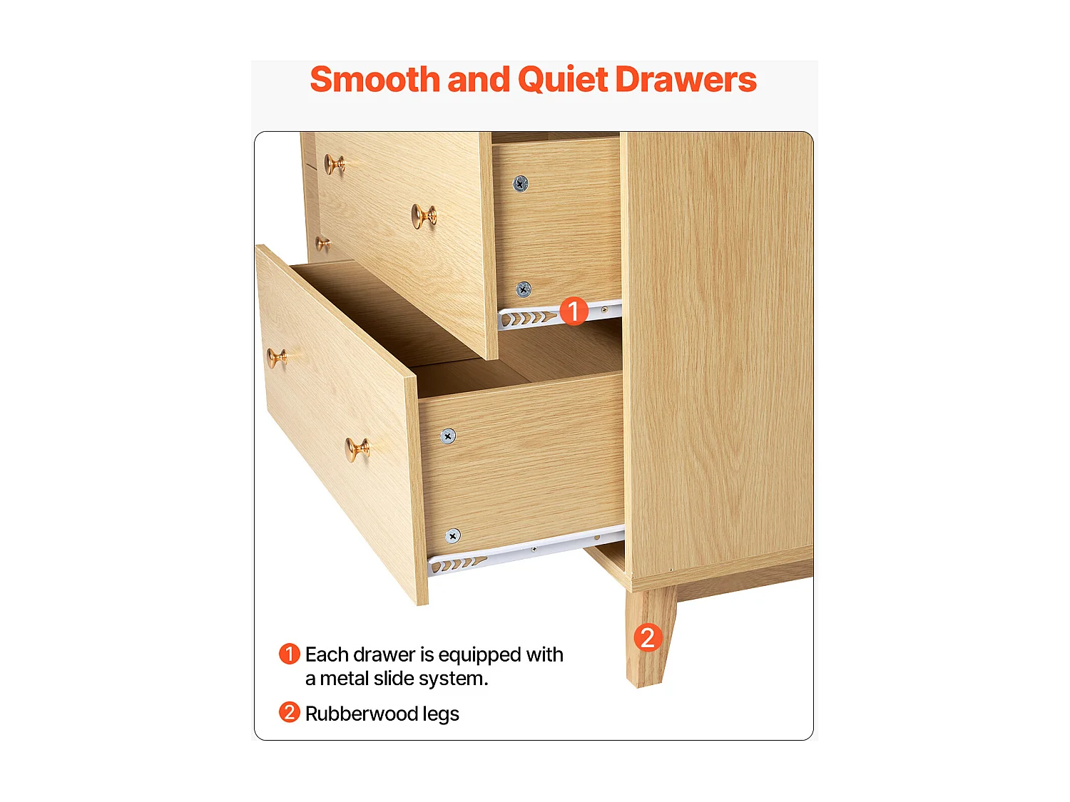 Commode 6 Tiroirs SucceBuy, Bois, Système Coulissant/Anti-Basculement, Style Moderne, Organisateur de Placard, Salon/Couloir/Chambre/Entrée, Bois Clair