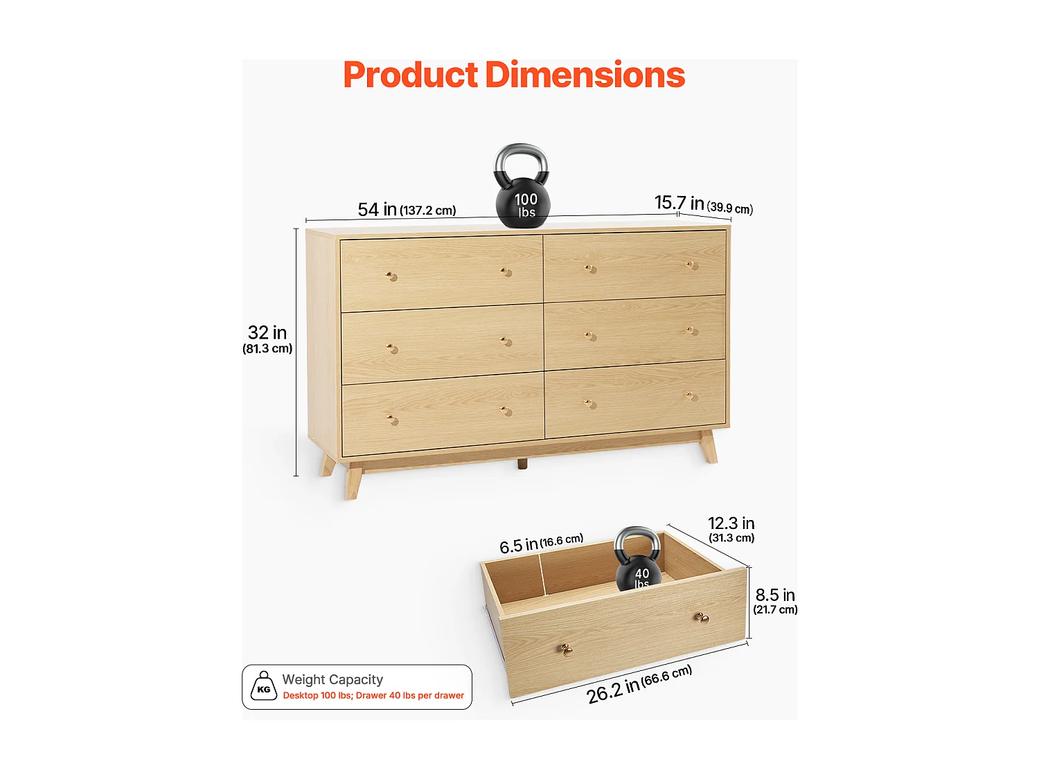 Commode 6 Tiroirs SucceBuy, Bois, Système Coulissant/Anti-Basculement, Style Moderne, Organisateur de Placard, Salon/Couloir/Chambre/Entrée, Bois Clair