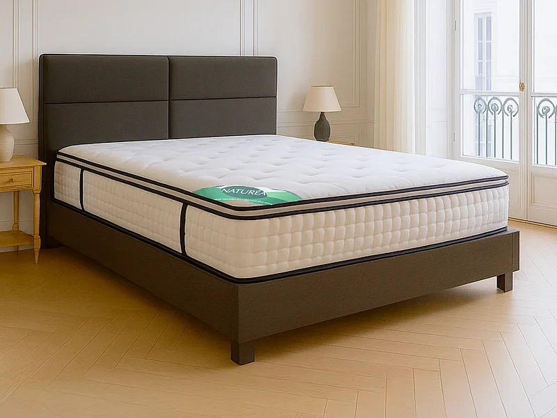 Matelas 140 x 190 cm ressorts ensachés 7 zones surmatelas intégré et coutil bambou ép.26cm - MIREZA de NATUREA