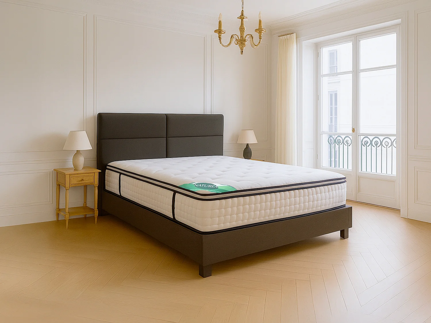 Materac 140 x 190 cm z kieszeniowym sprężynami 7 stref z wbudowanym topperem i pokrowcem bambusowym gr. 26 cm - MIREZA od NATUREA