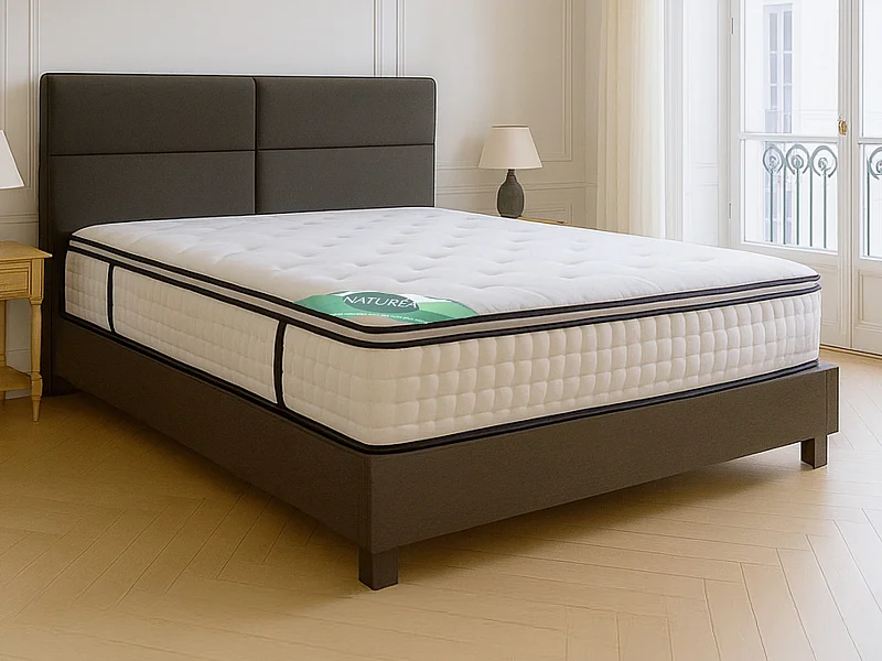 Matras 160 x 200 cm pocketveren 7 zones met geïntegreerde topmatras en bamboe tijk dikte 23 cm - TAREVO van NATUREA