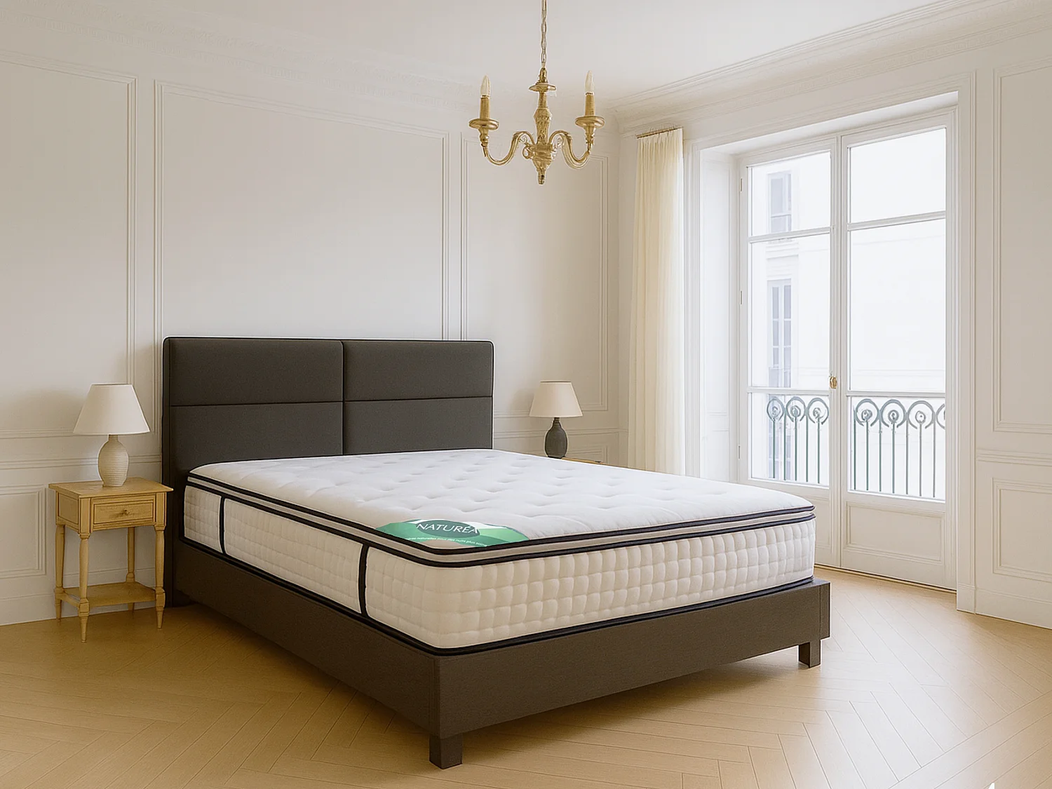 Matelas 180 x 200 cm ressorts ensachés 7 zones surmatelas intégré et coutil bambou ép.23cm - TAREVO de NATUREA