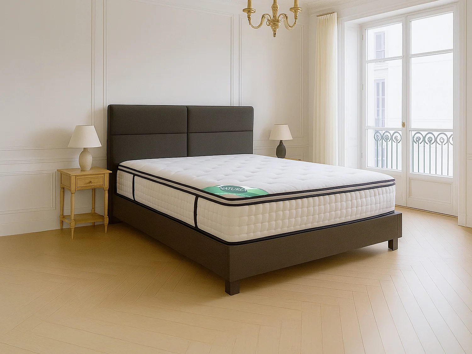 Matelas 180 x 200 cm ressorts ensachés 7 zones surmatelas intégré et coutil bambou ép.23cm - TAREVO de NATUREA