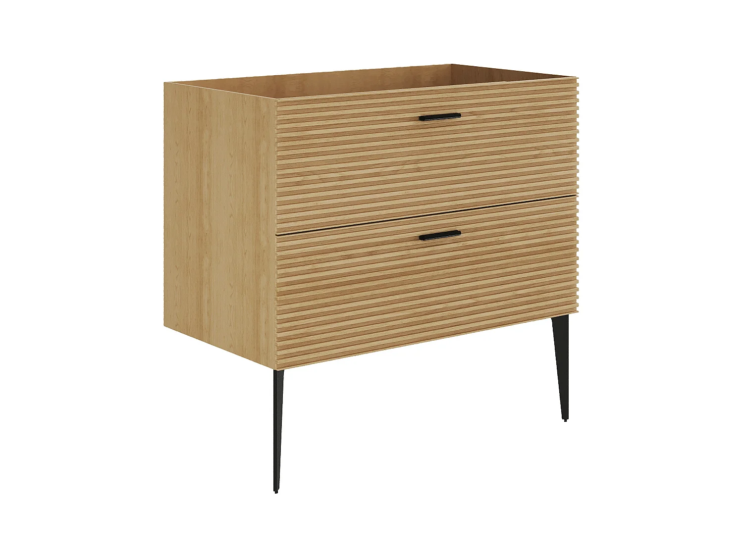 Szafka pod umywalkę na nóżkach z prążkowanym frontem - 2 szuflady - Jasny naturalny - 80 cm - SARONE